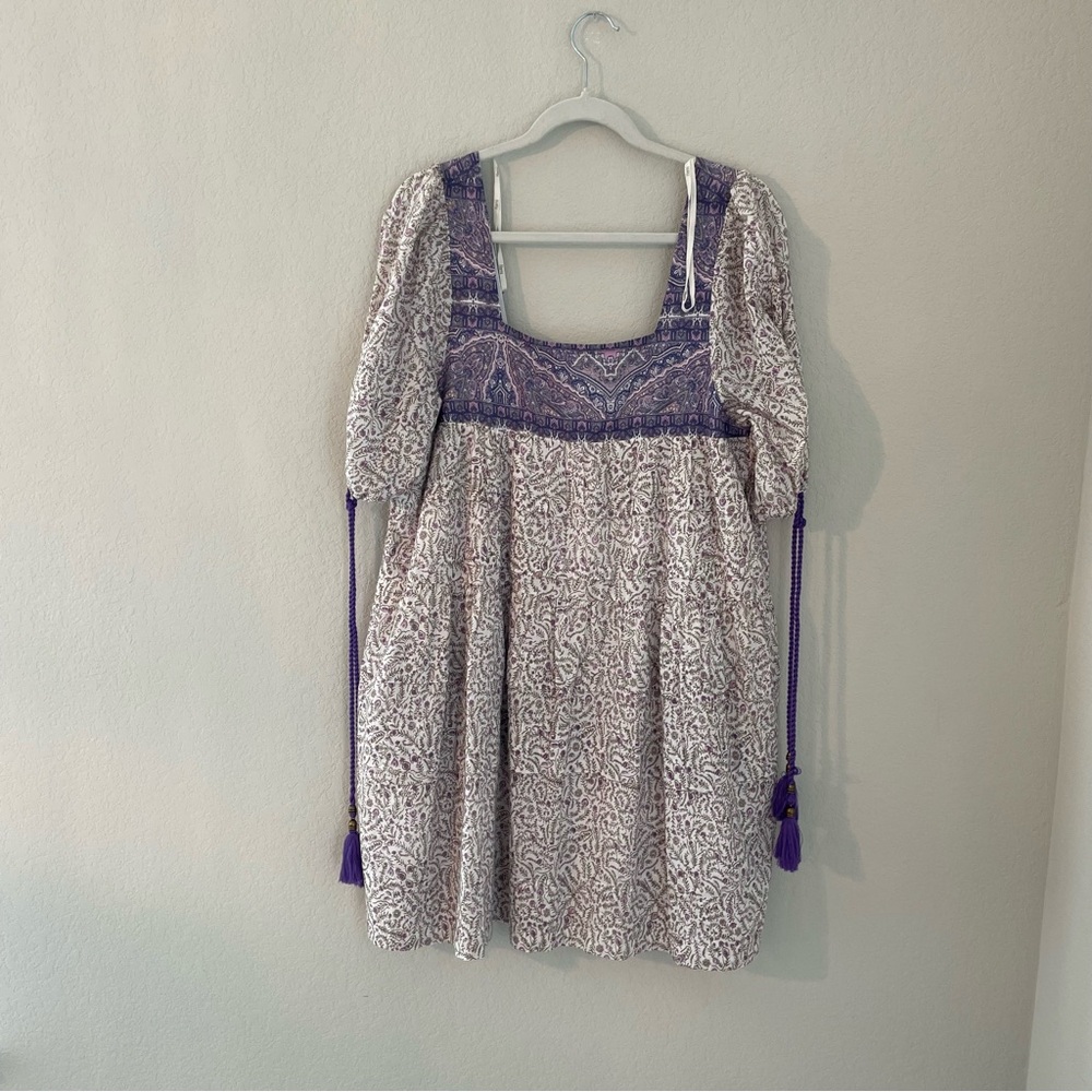 Harni Dress BoHo Short Sleeve Mini Babydoll Square Neck Oversized Festival